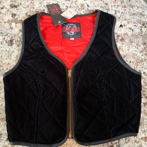 All World Black and Red Quilted Velveteen Vest, L